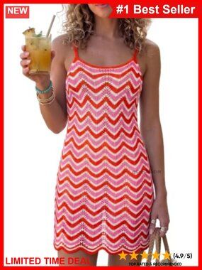 Crochet Chevron Swimsuit Coverup Cut Out Beach Dress